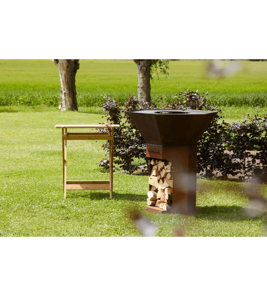 BARBECUE A LEGNA BARBECOOK "NESTOR" RUGGINE CON GRIGLIA 89X90 CM