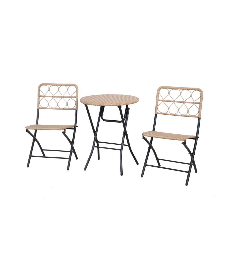 SET DA GIARDINO ESSENZA "MAUI" IN ACCIAIO E POLYRATTAN NERO 2 SEDIE 1 TAVOLO