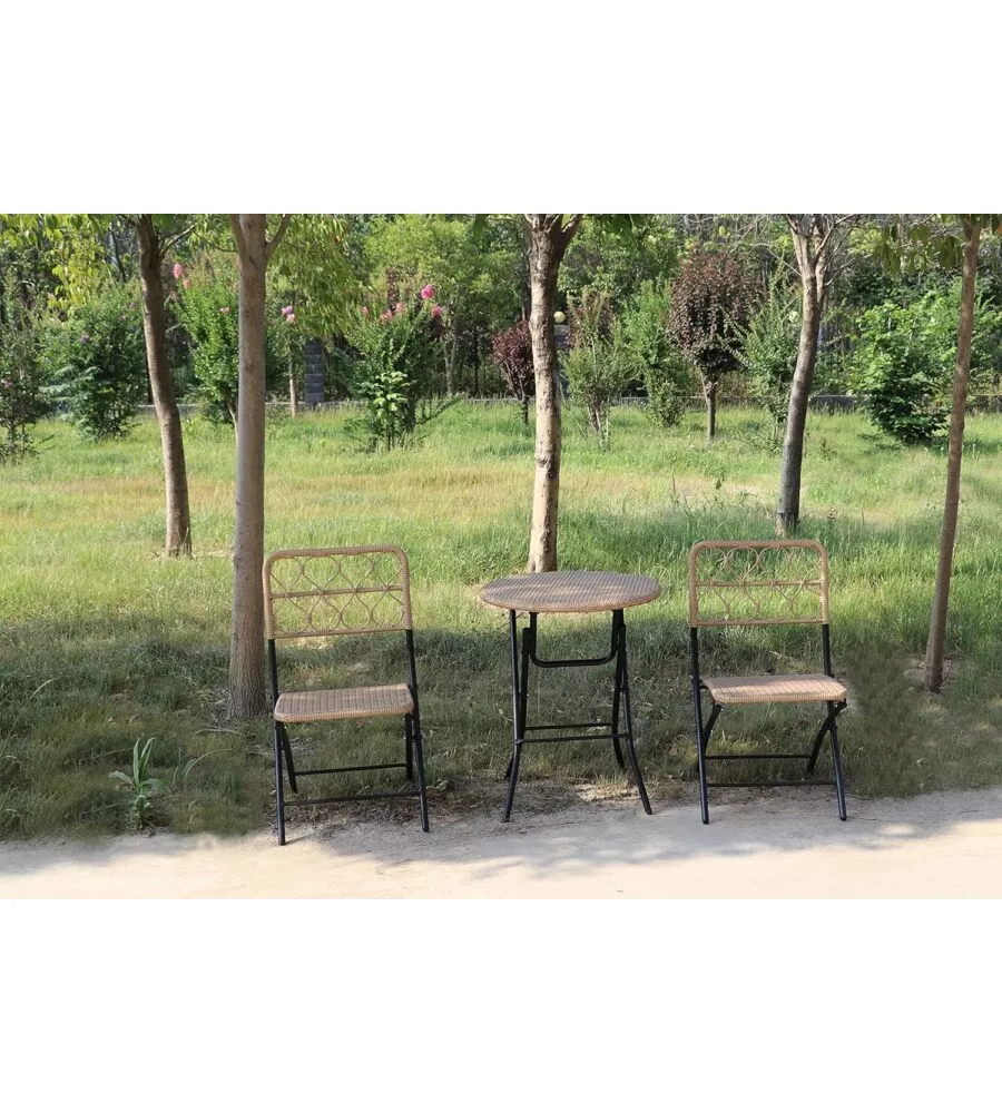 SET DA GIARDINO ESSENZA "MAUI" IN ACCIAIO E POLYRATTAN NERO 2 SEDIE 1 TAVOLO