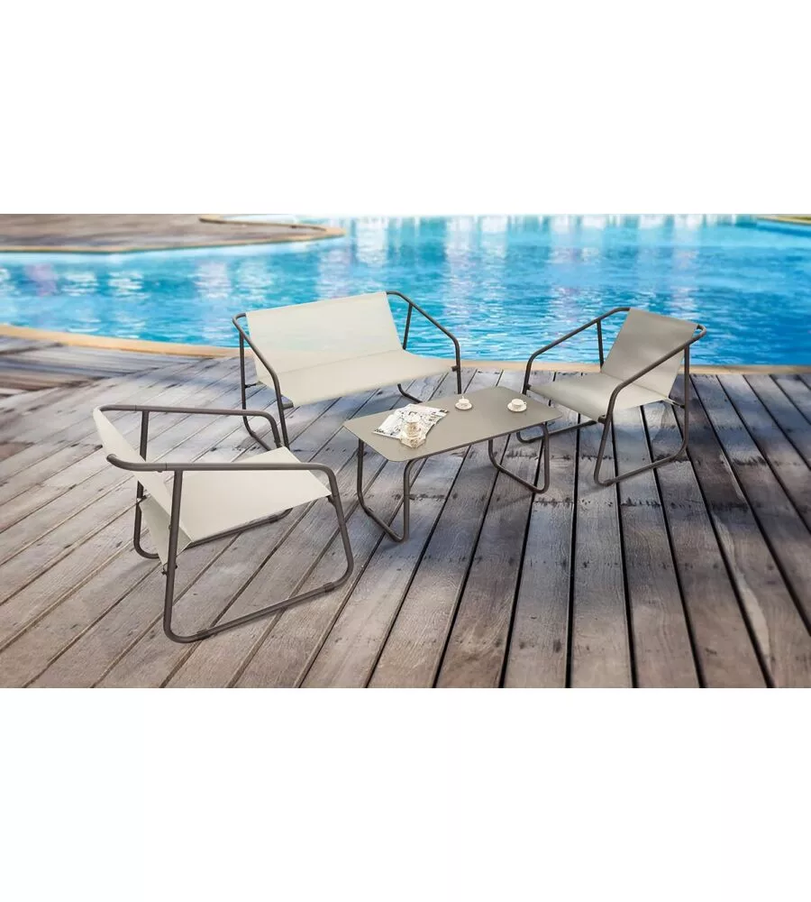 SET DA GIARDINO ESSENZA "NIZZA" IN ACCIAIO MARRONE 2 POLTRONE 1 DIVANO 1 TAVOLO