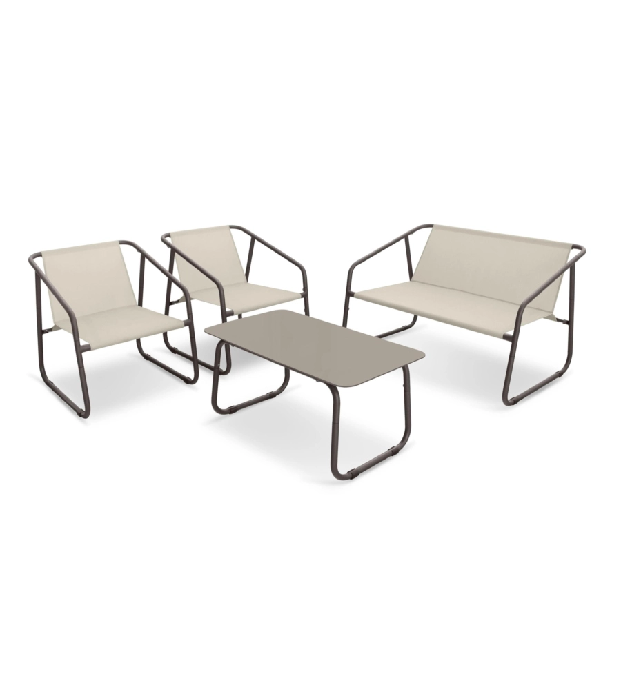 SET DA GIARDINO ESSENZA "NIZZA" IN ACCIAIO MARRONE 2 POLTRONE 1 DIVANO 1 TAVOLO