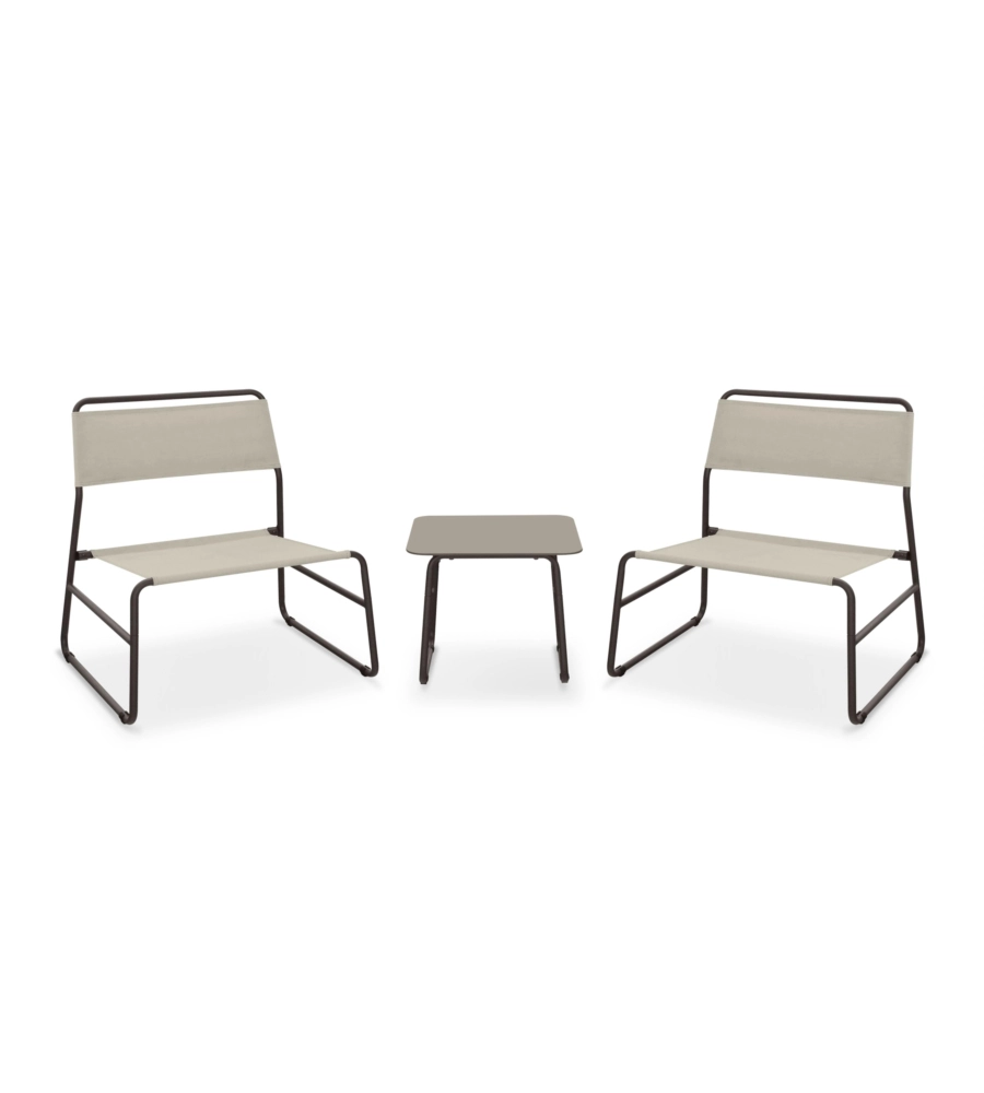SET DA GIARDINO ESSENZA "CANNES" IN ACCIAIO MARRONE 2 POLTRONE 1 TAVOLO