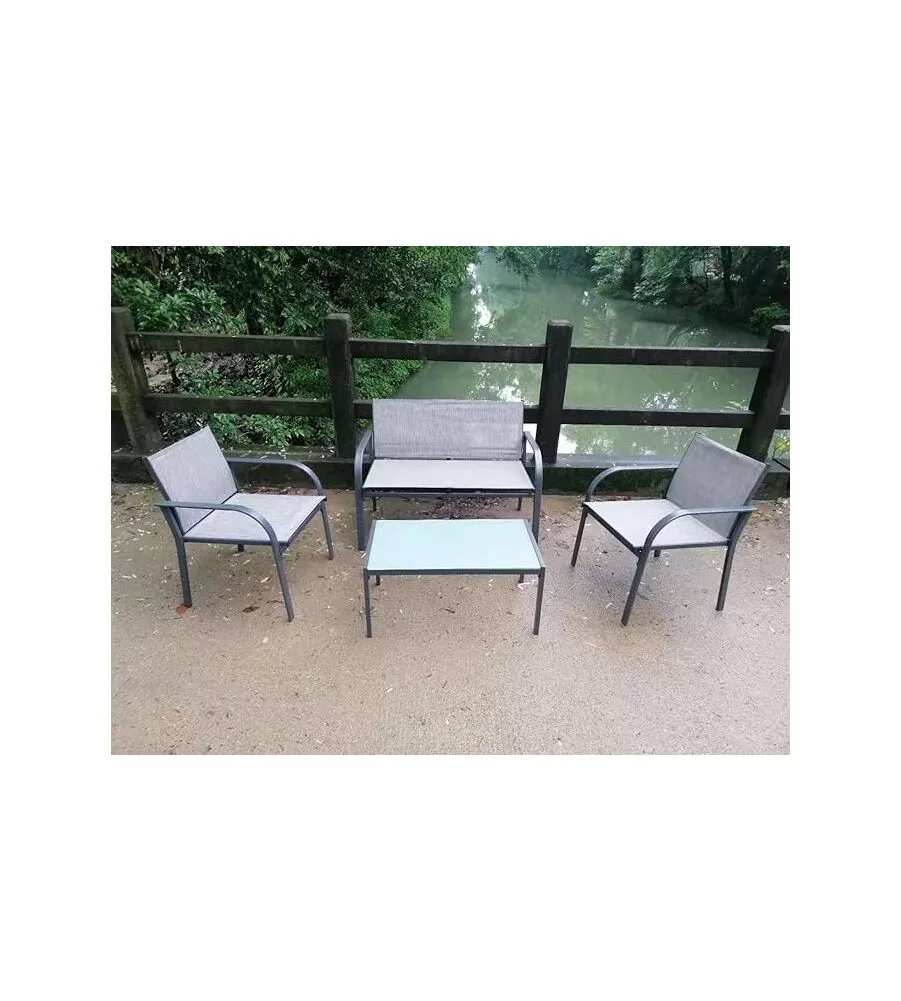 SET DA GIARDINO ESSENZA "ANKARA" IN ACCIAIO NERO 4 POLTRONE 1 DIVANO 1 TAVOLO