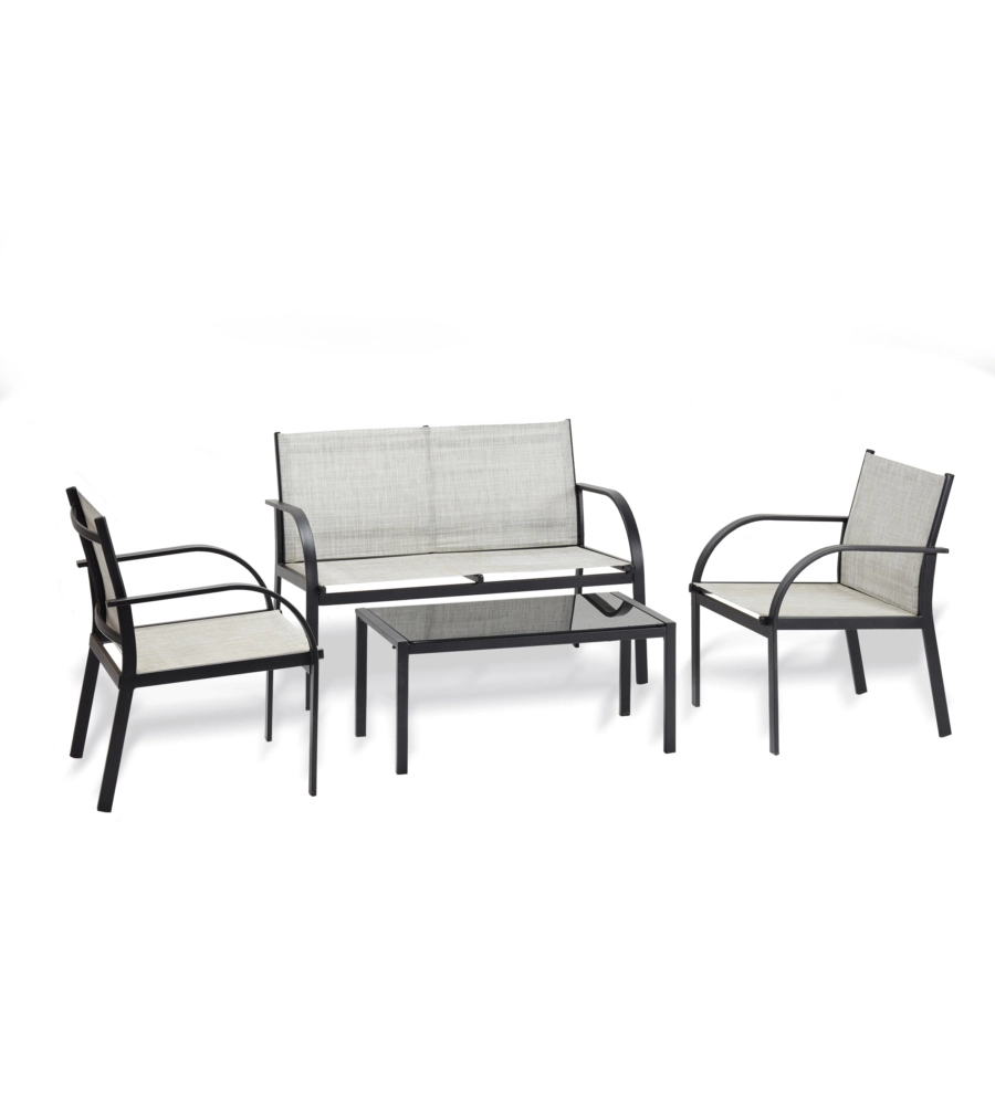 SET DA GIARDINO ESSENZA "ANKARA" IN ACCIAIO NERO 4 POLTRONE 1 DIVANO 1 TAVOLO