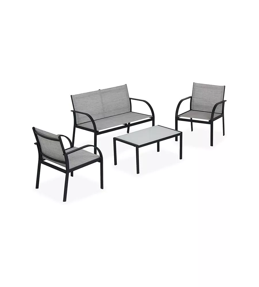 SET DA GIARDINO ESSENZA "ANKARA" IN ACCIAIO NERO 4 POLTRONE 1 DIVANO 1 TAVOLO