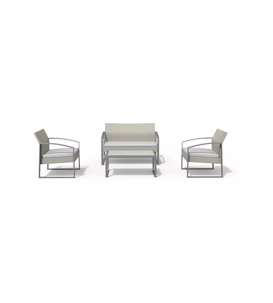 SET DA GIARDINO ESSENZA "ALICANTE" IN ACCIAIO BIANCO WASHED 4 POSTI