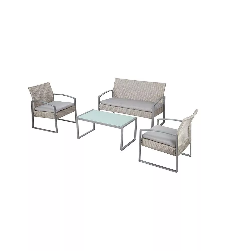 SET DA GIARDINO ESSENZA "ALICANTE" IN ACCIAIO BIANCO WASHED 4 POSTI