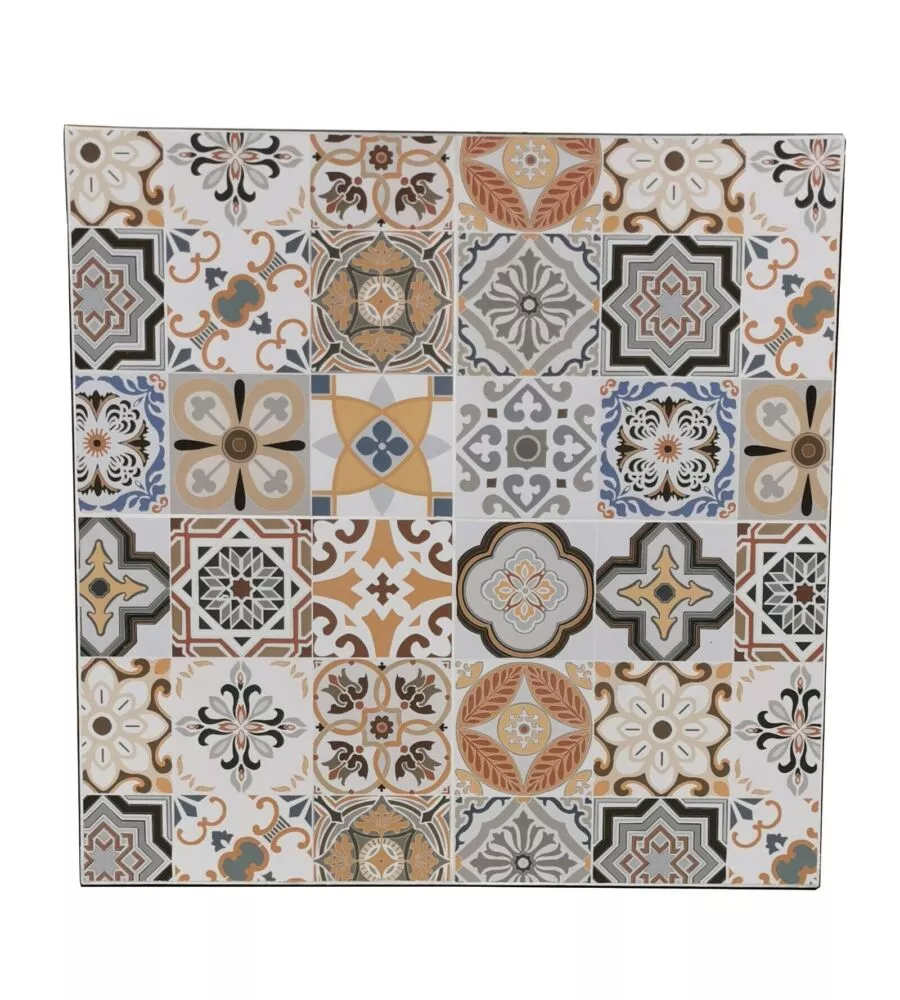 SET DA GIARDINO QUADRATO ESSENZA "SICILY" IN ACCIAIO EFFETTO MAIOLICA 4 SEDIE 1 TAVOLO