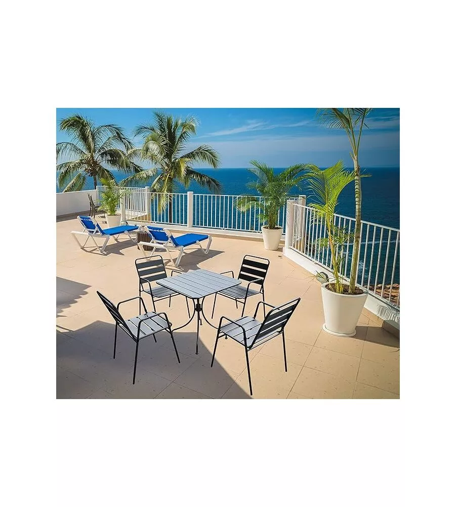 SET DA GIARDINO ESSENZA "KRYSTIN" IN ACCIAIO ANTRACITE 4 SEDIE 1 TAVOLO