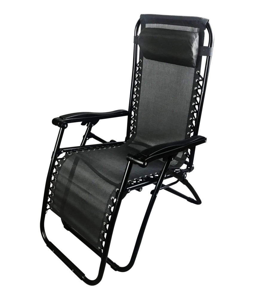 SDRAIO DA GIARDINO MULTIPOSIZIONE CON CUSCINO ESSENZA "SIESTA" IN ACCIAIO E TEXTILENE NERO 90X65X110 CM
