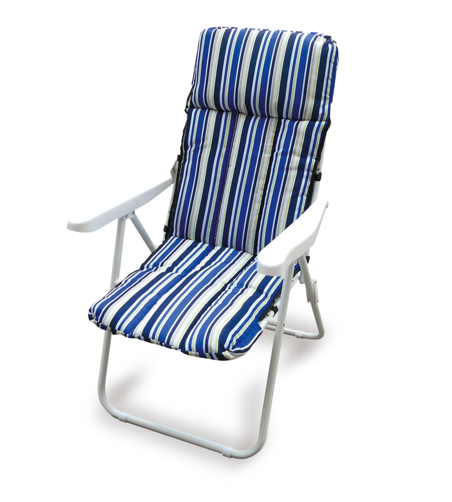 POLTRONA DA ESTERNO PIEGHEVOLE, MULTIPOSIZIONE E IMBOTTITA ESSENZA "ISCHIA" IN ACCIAIO A RIGHE BLU 68X58X106 CM