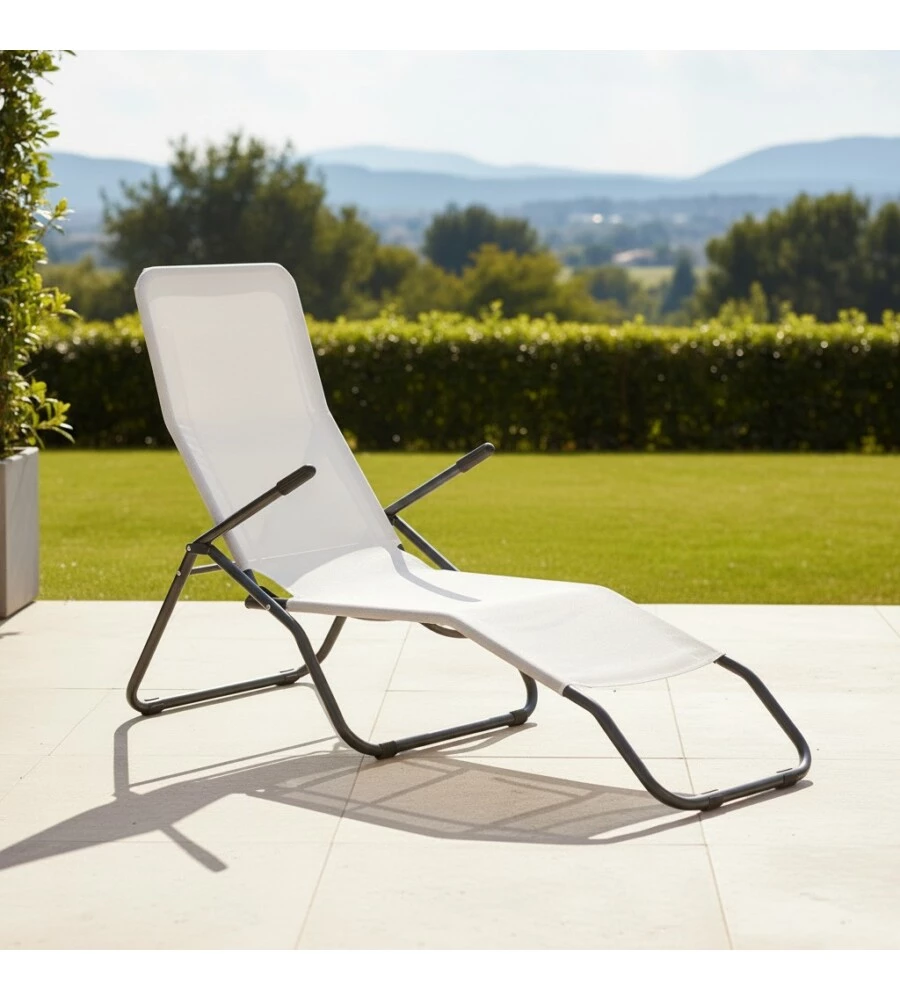 SDRAIO DA GIARDINO ESSENZA "FORMENTERA" IN ACCIAIO E TEXTILENE BIANCO 57X140X96 CM