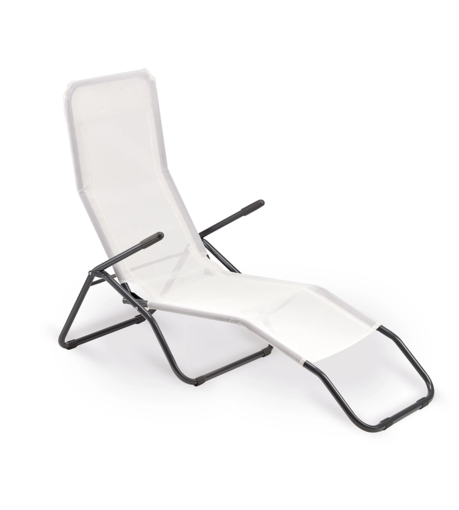 SDRAIO DA GIARDINO ESSENZA "FORMENTERA" IN ACCIAIO E TEXTILENE BIANCO 57X140X96 CM