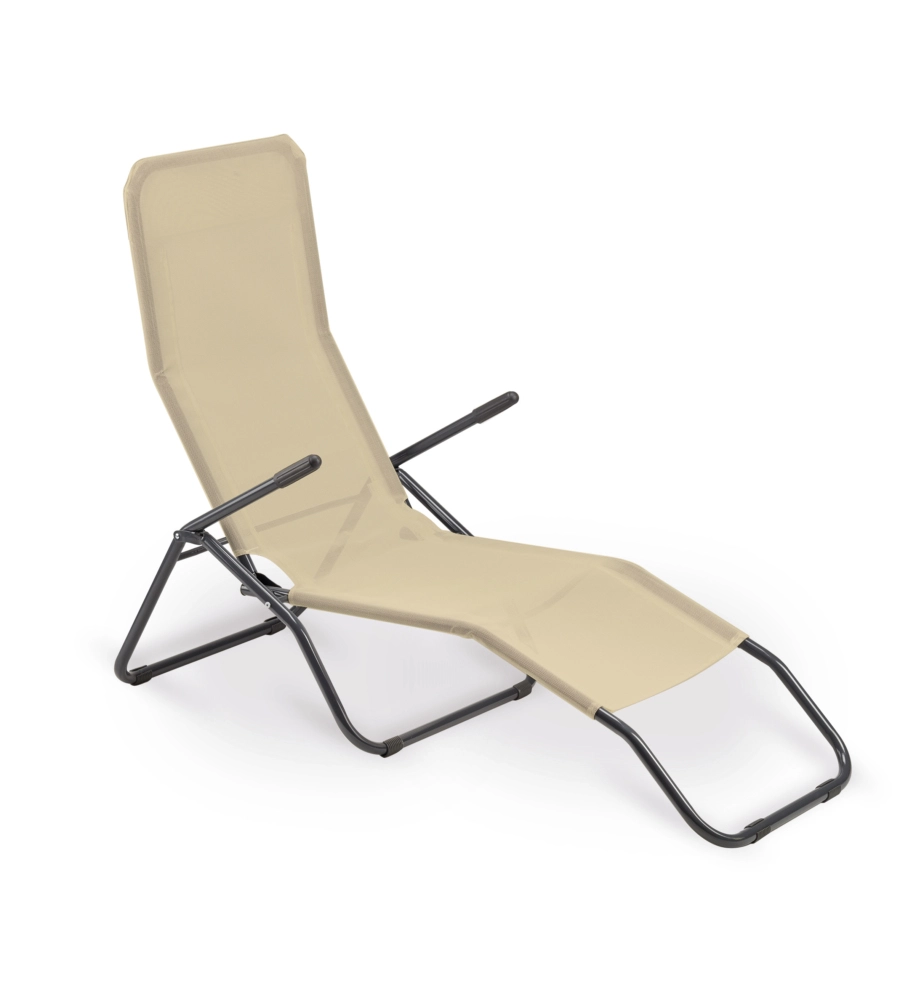 SDRAIO DA GIARDINO ESSENZA "FORMENTERA" IN ACCIAIO E TEXTILENE BEIGE 57X140X96 CM