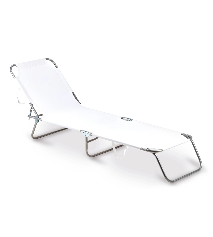 LETTINO PRENDISOLE PIEGHEVOLE E RECLINABILE ESSENZA "MAIORCA" IN ACCIAIO E PVC BIANCO 188X24X55 CM