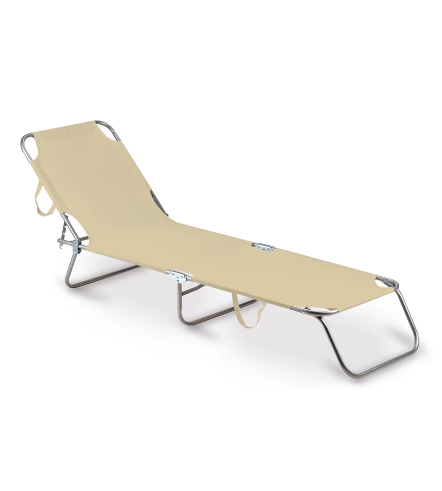 LETTINO PRENDISOLE PIEGHEVOLE E RECLINABILE ESSENZA "MAIORCA" IN ACCIAIO E PVC BEIGE 188X24X55 CM