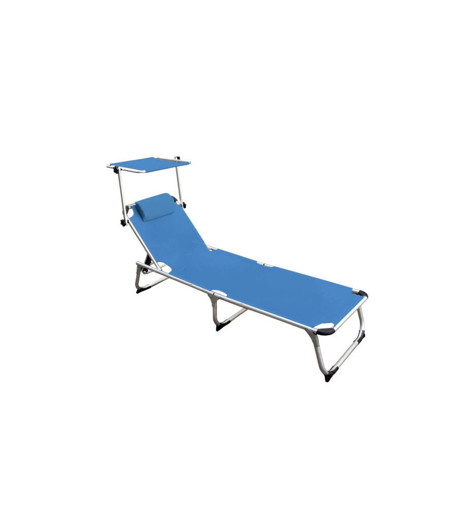 LETTINO PRENDISOLE PIEGHEVOLE, SCHIENALE E PARASOLE REGOLABILI E CUSCINO ESSENZA "MYKONOS" IN ALLUMINIO E TEXTILENE BLU 187X57X30 CM