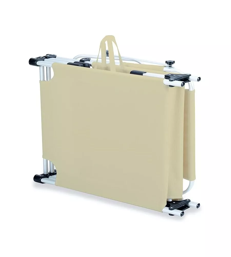 LETTINO PRENDISOLE PIEGHEVOLE, SCHIENALE E PARASOLE REGOLABILI E CUSCINO ESSENZA "MYKONOS" IN ALLUMINIO E TEXTILENE BEIGE 187X57X30 CM