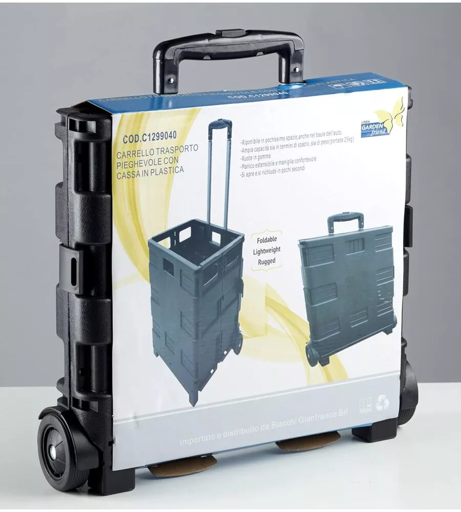 CARRELLO TRASPORTO CON CASSA PIEGHEVOLE PORTATA 25 KG ESSENZA 38X33X87 CM