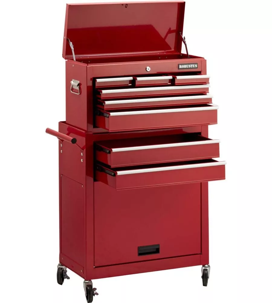 CARRELLO PORTA ATTREZZI COMPONIBILE 8 CASSETTI ESSENZA ROSSO 61X33X108,7 CM