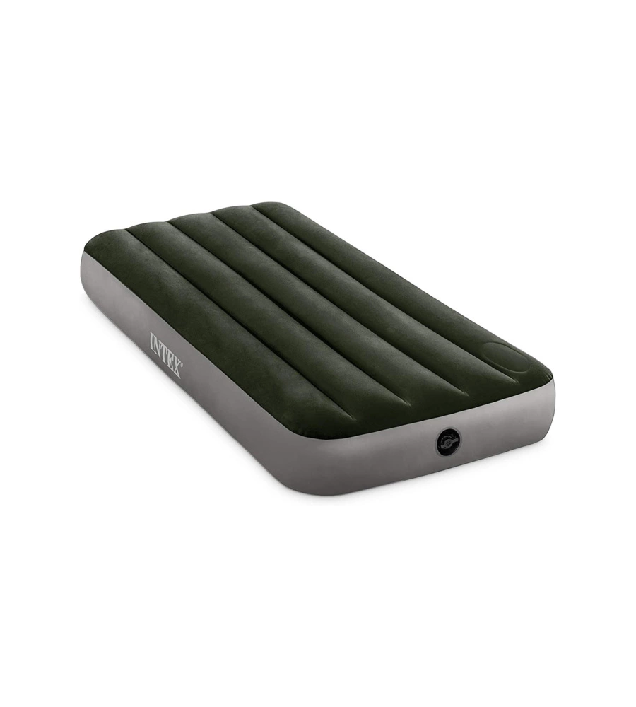 MATERASSO SINGOLO GONFIABILE INTEX "DURA BEAM DOWNY" COLORE VERDE SCURO CON POMPA A PEDALE, 99X191X25 CM - COD. 64761
