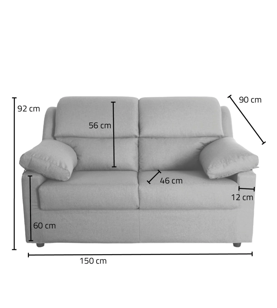 DIVANO 2 POSTI BELLAHOME "FIRENZE" GRIGIO TESSUTO SFODERABILE E ANTIMACCHIA, 150X95X93 CM