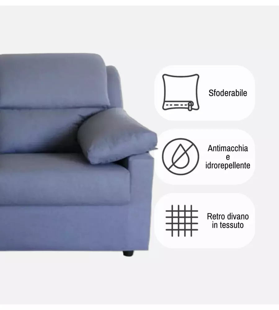 DIVANO 2 POSTI MAXI BELLAHOME "FIRENZE" AVIO TESSUTO SFODERABILE E ANTIMACCHIA, 170X95X93 CM