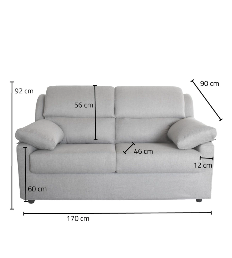 DIVANO 2 POSTI MAXI BELLAHOME "FIRENZE" GRIGIO TESSUTO SFODERABILE E ANTIMACCHIA, 170X95X93 CM