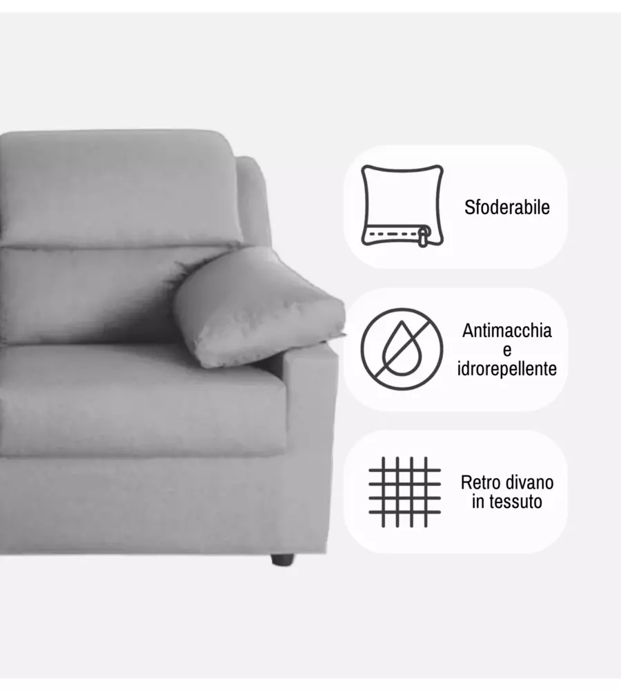 DIVANO 3 POSTI BELLAHOME "FIRENZE" BEIGE TESSUTO SFODERABILE E ANTIMACCHIA, 190X95X93 CM