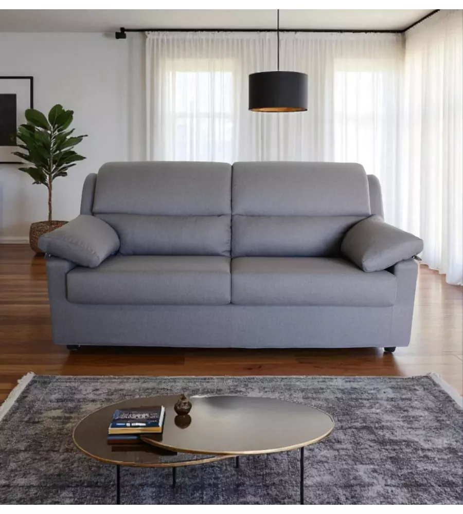 DIVANO 3 POSTI BELLAHOME "FIRENZE" GRIGIO TESSUTO SFODERABILE E ANTIMACCHIA, 190X95X93 CM