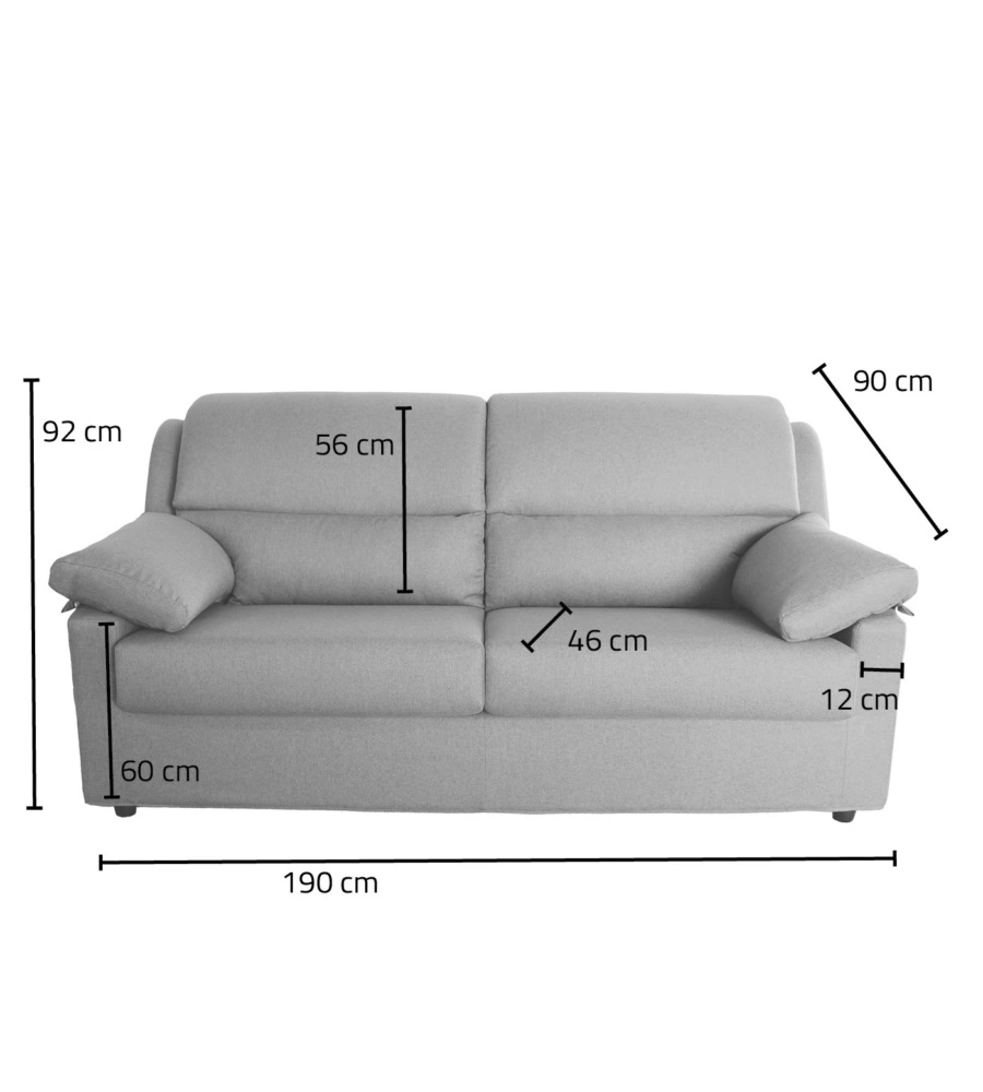 DIVANO 3 POSTI BELLAHOME "FIRENZE" GRIGIO TESSUTO SFODERABILE E ANTIMACCHIA, 190X95X93 CM