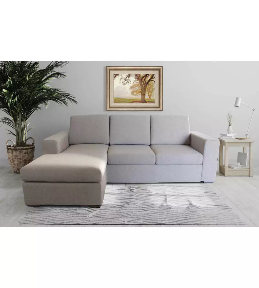 DIVANO CON PENISOLA REVERSIBILE BELLAHOME "BOLOGNA" BEIGE TESSUTO SFODERABILE E ANTIMACCHIA, 235X165X88 CM