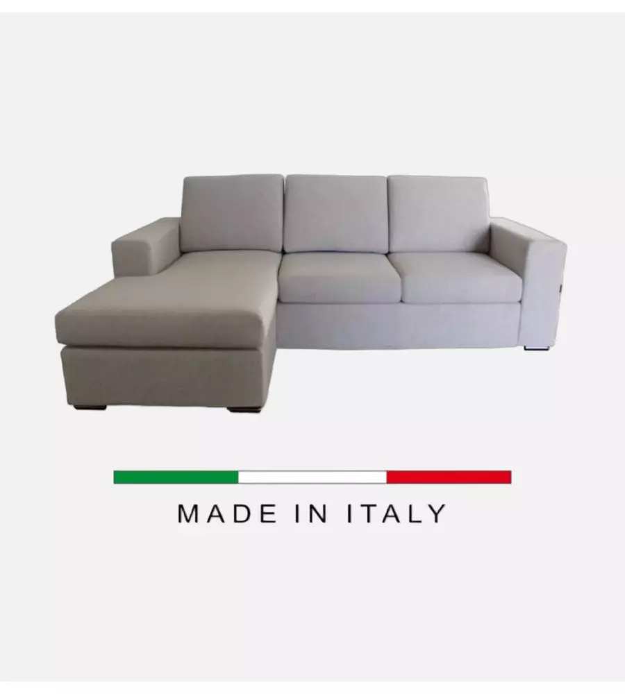 DIVANO CON PENISOLA REVERSIBILE BELLAHOME "BOLOGNA" BEIGE TESSUTO SFODERABILE E ANTIMACCHIA, 235X165X88 CM