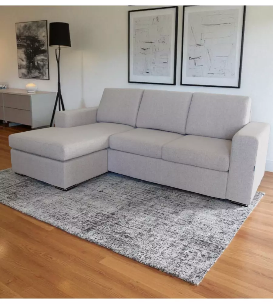 DIVANO CON PENISOLA REVERSIBILE BELLAHOME "BOLOGNA" BEIGE TESSUTO SFODERABILE E ANTIMACCHIA, 235X165X88 CM