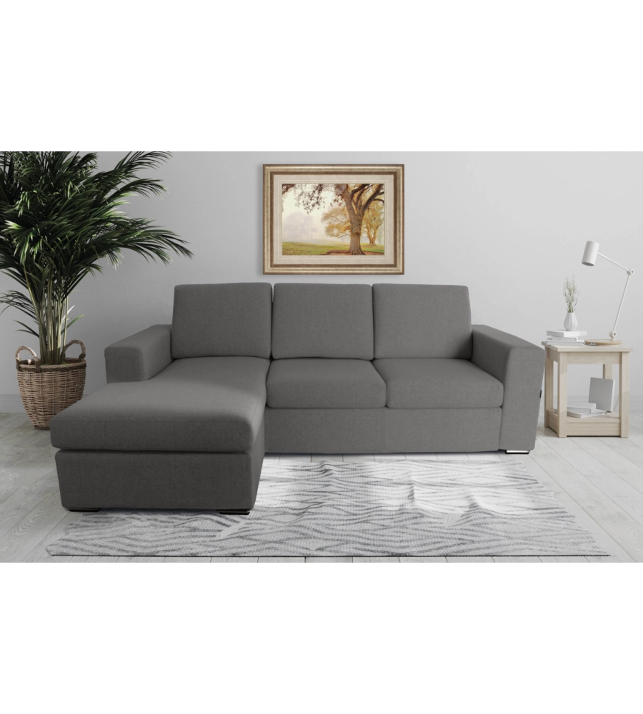DIVANO CON PENISOLA REVERSIBILE BELLAHOME "BOLOGNA" GRIGIO TESSUTO SFODERABILE E ANTIMACCHIA, 235X165X88 CM