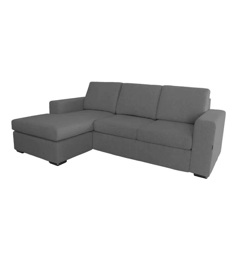 DIVANO CON PENISOLA REVERSIBILE BELLAHOME "BOLOGNA" GRIGIO TESSUTO SFODERABILE E ANTIMACCHIA, 235X165X88 CM