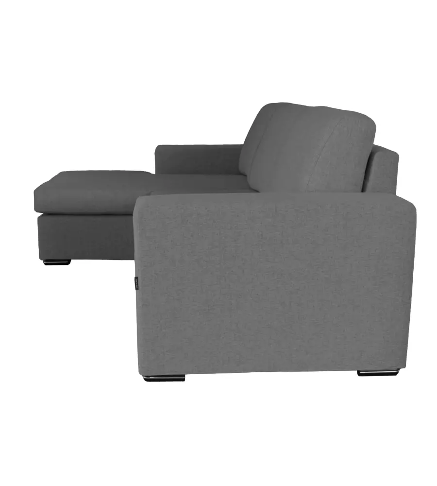 DIVANO CON PENISOLA REVERSIBILE BELLAHOME "BOLOGNA" GRIGIO TESSUTO SFODERABILE E ANTIMACCHIA, 235X165X88 CM