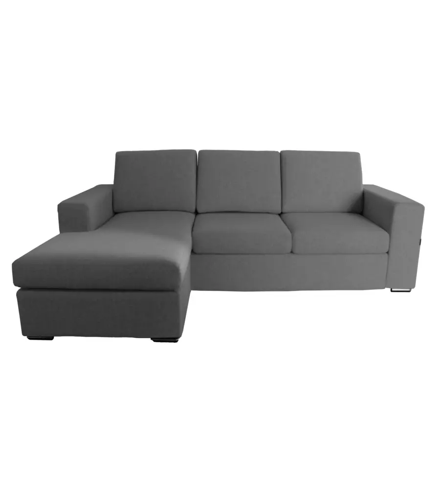 DIVANO CON PENISOLA REVERSIBILE BELLAHOME "BOLOGNA" GRIGIO TESSUTO SFODERABILE E ANTIMACCHIA, 235X165X88 CM