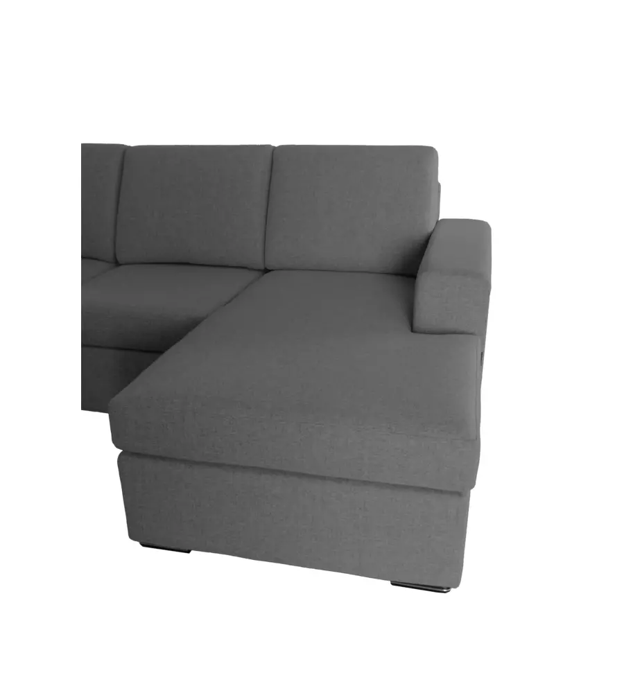 DIVANO CON PENISOLA REVERSIBILE BELLAHOME "BOLOGNA" GRIGIO TESSUTO SFODERABILE E ANTIMACCHIA, 235X165X88 CM
