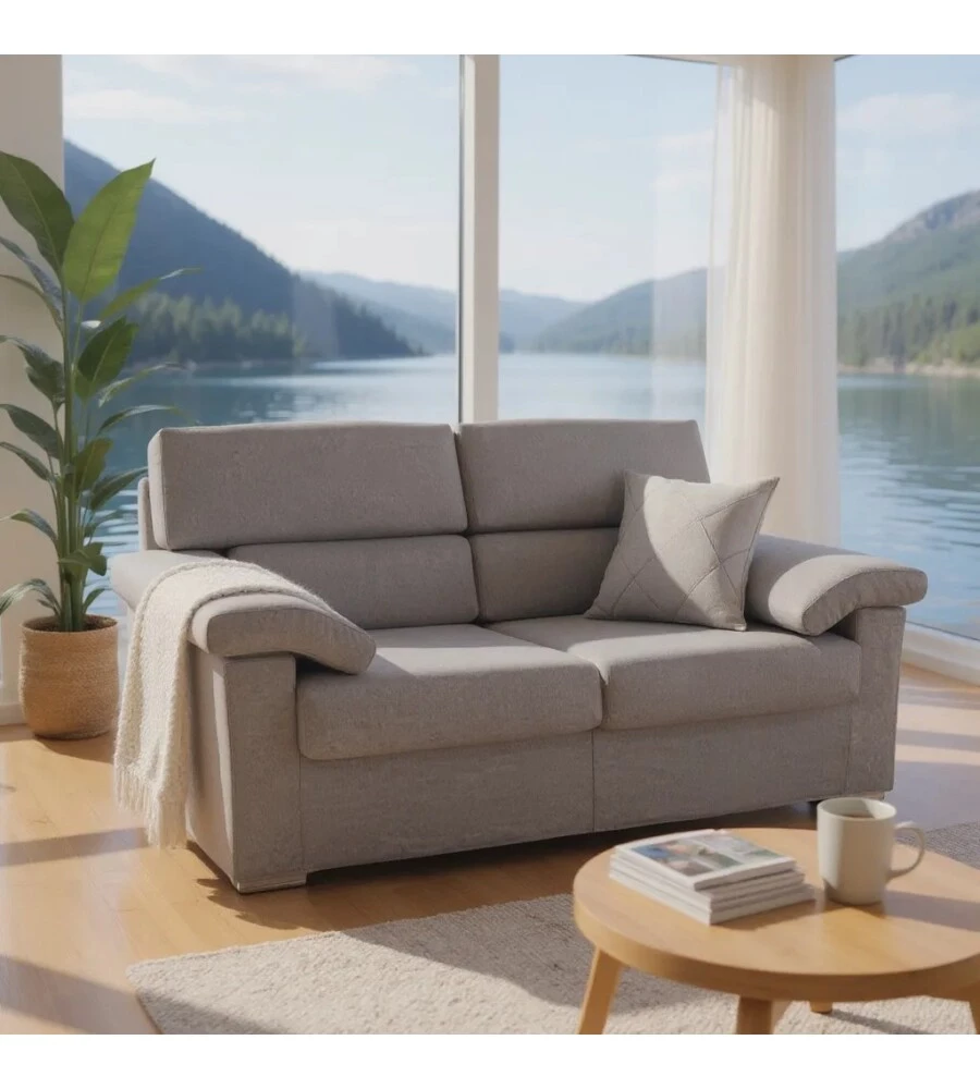DIVANO 2 POSTI BELLAHOME "VENEZIA" GRIGIO TESSUTO SFODERABILE E ANTIMACCHIA, 160X93X93 CM