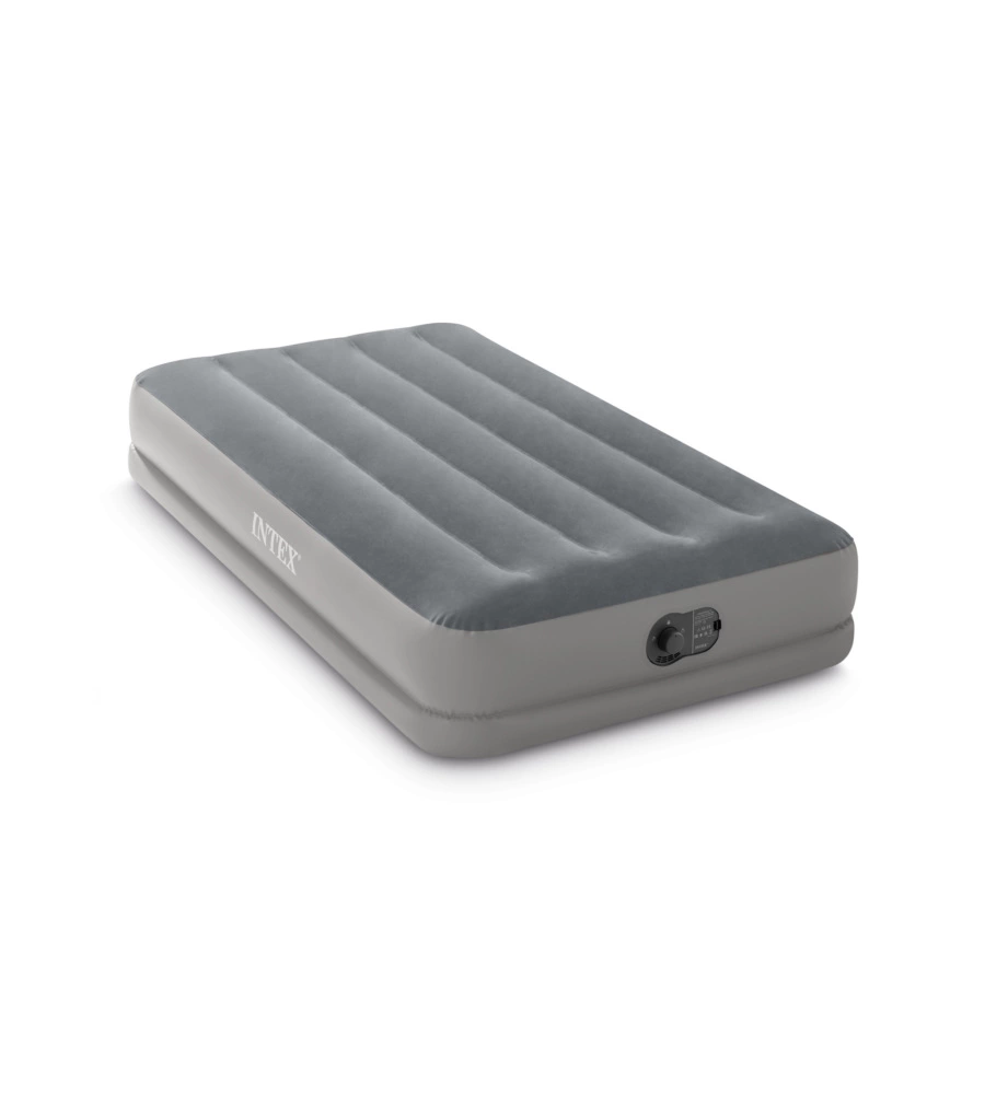 MATERASSO SINGOLO GONFIABILE INTEX "AIRBED DURA-BEAM PRESTIGE MID-RISE" CON POMPA USB INCORPORATA GRIGIO 99X191X30 CM - COD. 64112