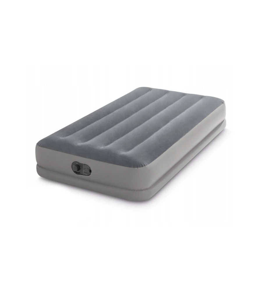 MATERASSO SINGOLO GONFIABILE INTEX "AIRBED DURA-BEAM PRESTIGE MID-RISE" CON POMPA USB INCORPORATA GRIGIO 99X191X30 CM - COD. 64112