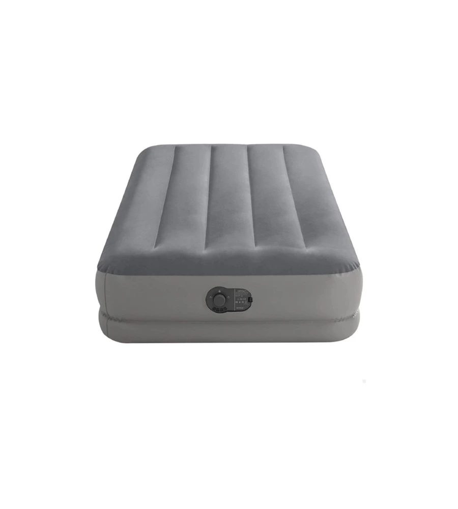 MATERASSO SINGOLO GONFIABILE INTEX "AIRBED DURA-BEAM PRESTIGE MID-RISE" CON POMPA USB INCORPORATA GRIGIO 99X191X30 CM - COD. 64112