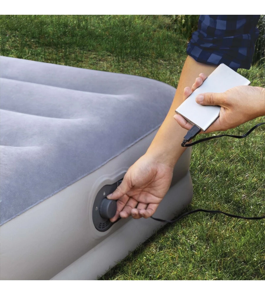 MATERASSO MATRIMONIALE GONFIABILE INTEX "AIRBED DURA-BEAM PRESTIGE MID-RISE" CON POMPA USB INCORPORATA GRIGIO 152X203X30 CM - COD. 64114