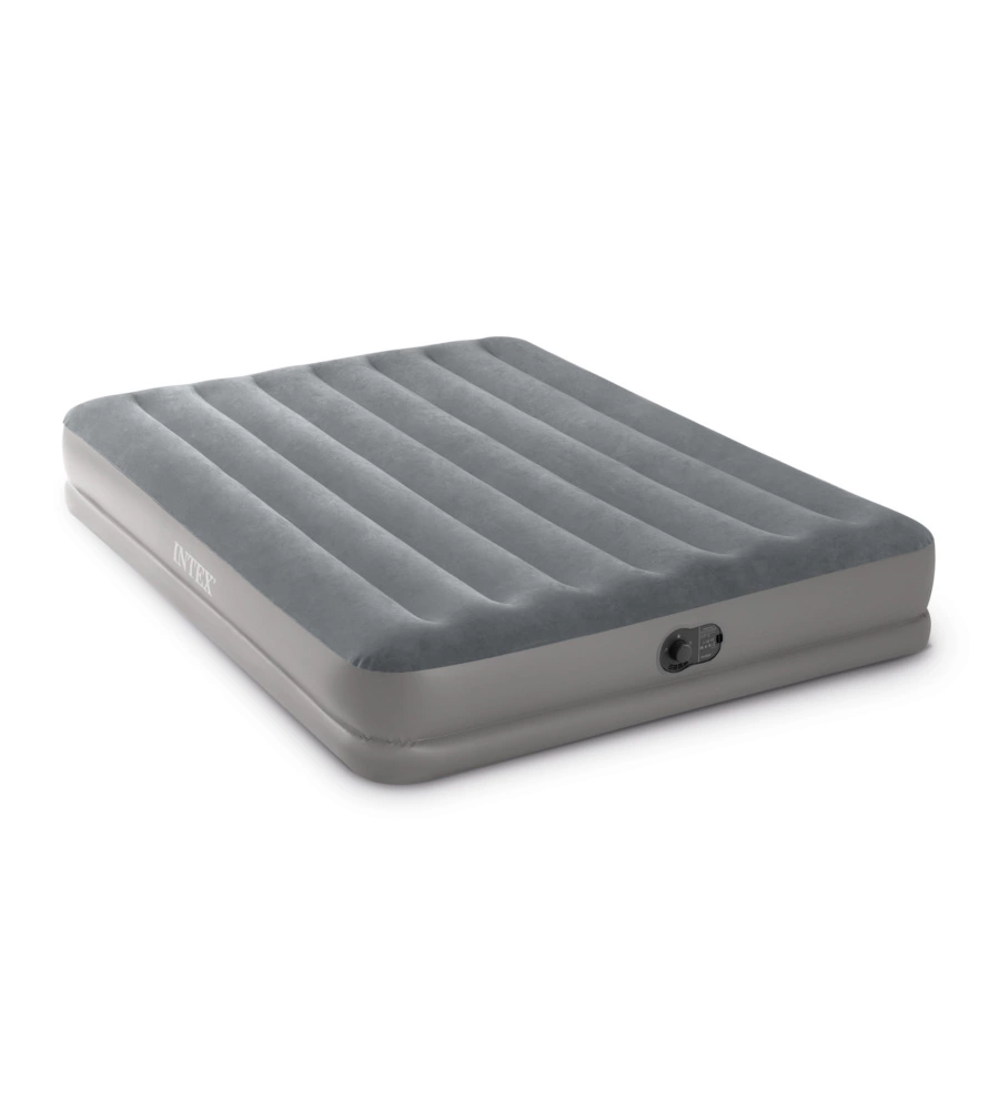 MATERASSO MATRIMONIALE GONFIABILE INTEX "AIRBED DURA-BEAM PRESTIGE MID-RISE" CON POMPA USB INCORPORATA GRIGIO 152X203X30 CM - COD. 64114