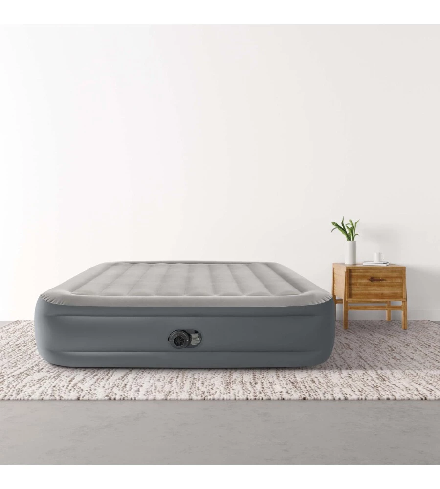 MATERASSO MATRIMONIALE AUTOGONFIANTE INTEX "AIRBED DURA-BEAM ESSENTIAL REST" CON POMPA ELETTRICA INCORPORATA GRIGIO 152X203X46 CM - COD. 64126ND