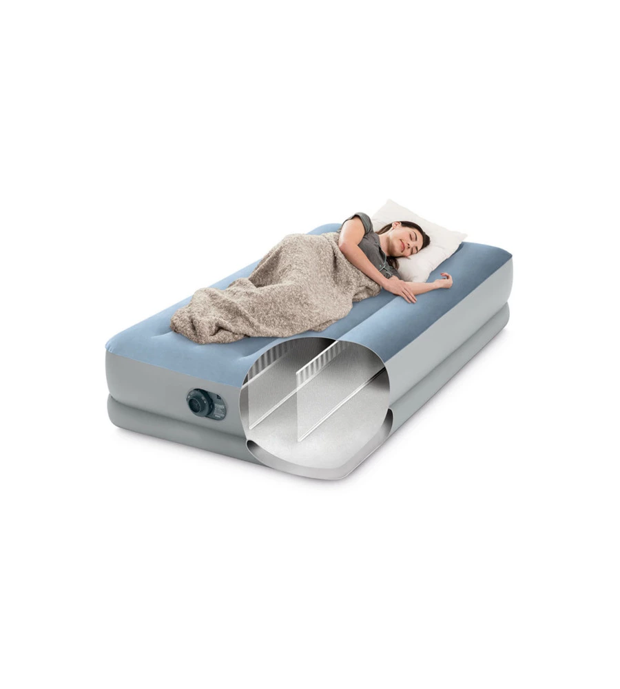 MATERASSO SINGOLO AUTOGONFIANTE INTEX "AIRBED DURA-BEAM MID-RISE COMFORT" AZZURRO CON POMPA USB INCORPORATA 99X191X36 CM - COD. 64157