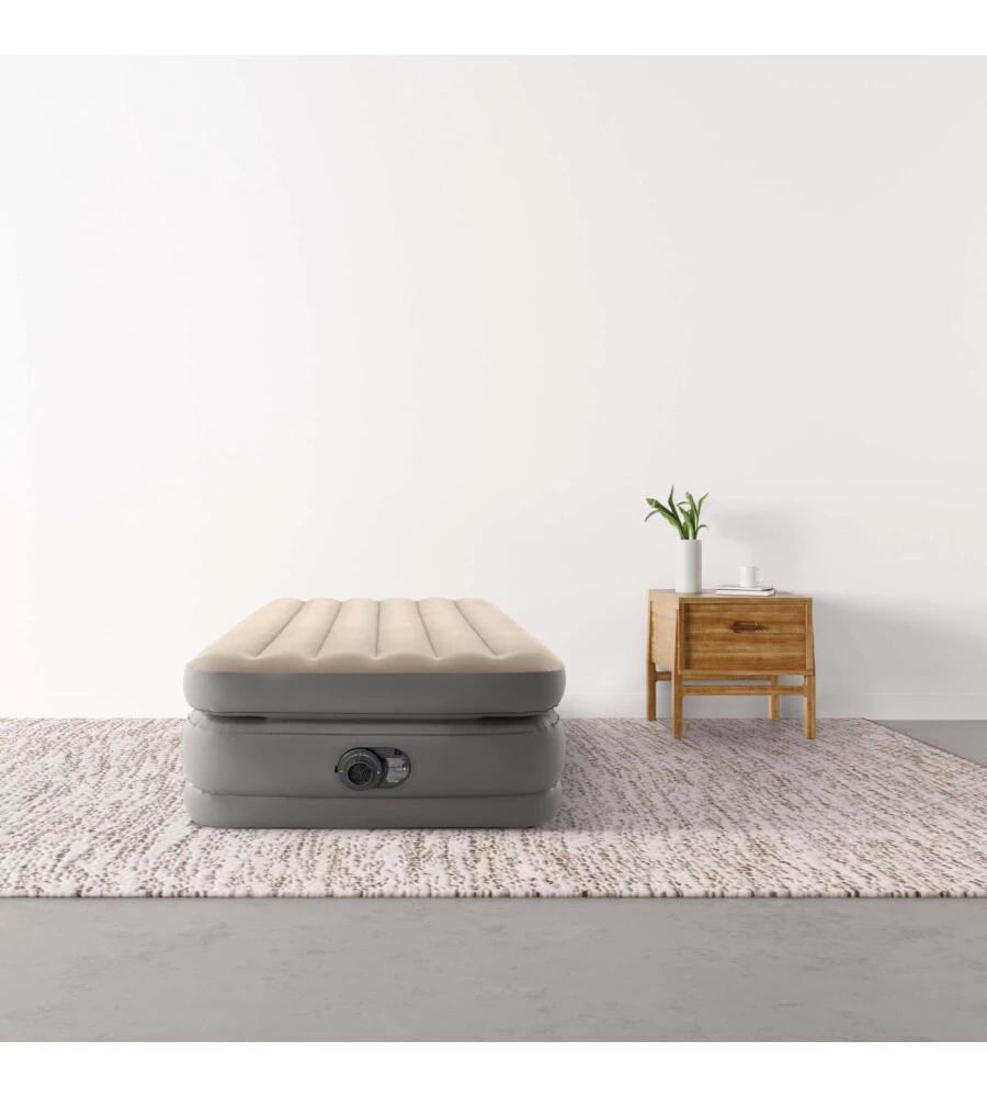 MATERASSO SINGOLO AUTOGONFIANTE INTEX "AIRBED DURA-BEAM PRIME COMFORT ELEVATED" CON POMPA ELETTRICA INCORPORATA BEIGE 99X191X51 CM - COD. 64162ND