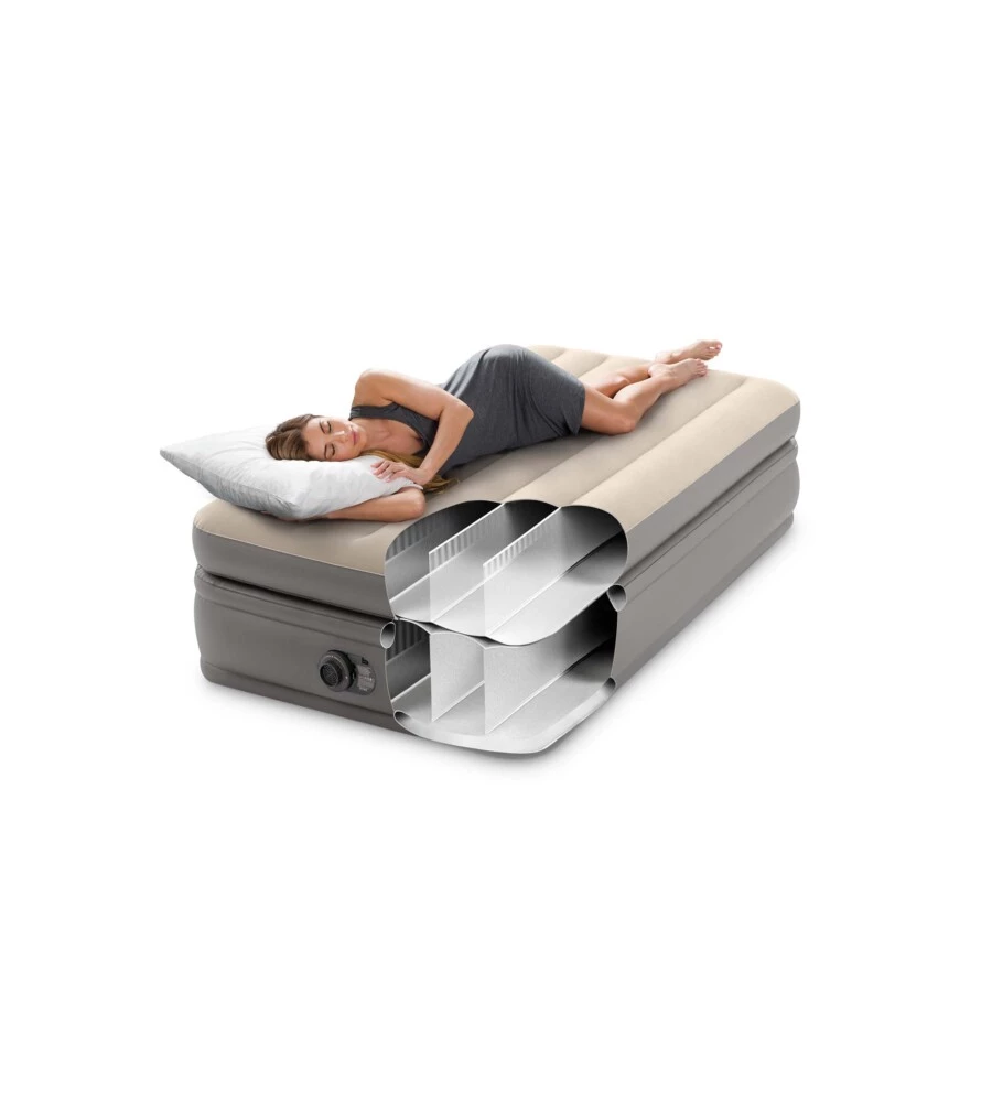 MATERASSO SINGOLO AUTOGONFIANTE INTEX "AIRBED DURA-BEAM PRIME COMFORT ELEVATED" CON POMPA ELETTRICA INCORPORATA BEIGE 99X191X51 CM - COD. 64162ND