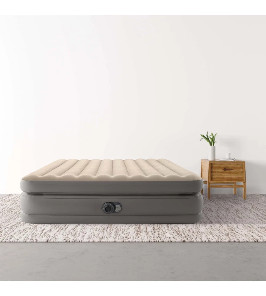 MATERASSO MATRIMONIALE AUTOGONFIANTE INTEX "AIRBED DURA-BEAM PRIME COMFORT ELEVATED" CON POMPA ELETTRICA INCORPORATA BEIGE 152X203X51 CM - COD. 64164ND
